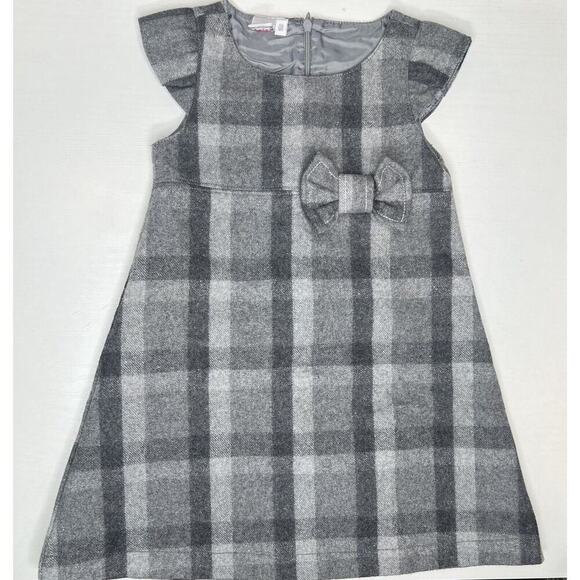 Unbranded Other - Girls Ido By Miniconf Plaid Wool Blend Dress Grey Plaid Bow 4T Short Sleeve NEW